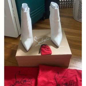 Christian Louboutin white heeled booties